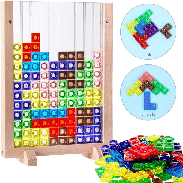 Wooden Tetris Puzzle Game – Colorful 3D Brain Teaser & Montessori Toy for Kids