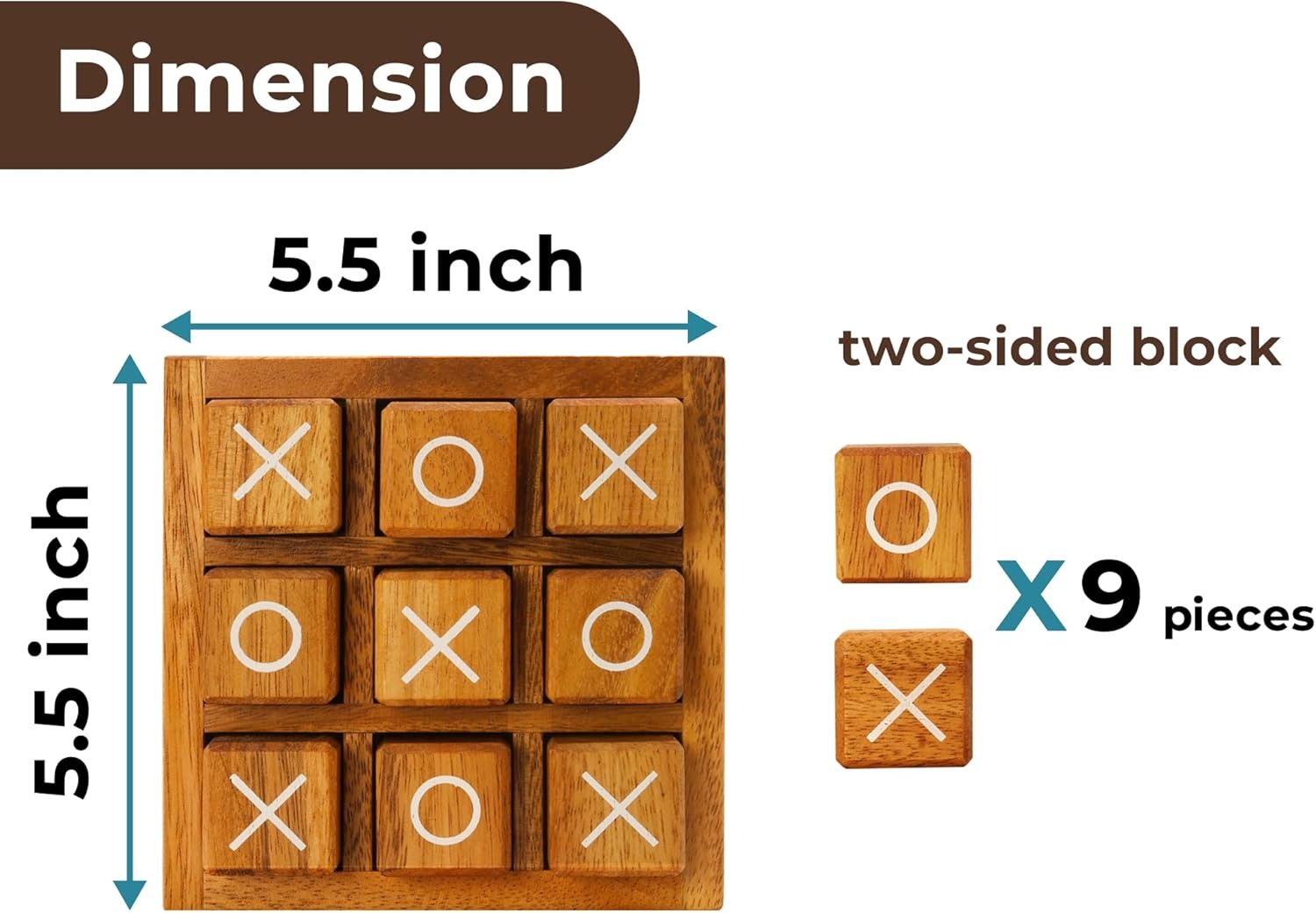 Wooden Tic Tac Toe Board Game – Classic XO Blocks for Kids & Adults