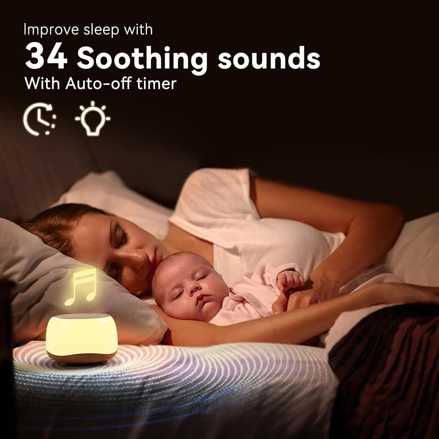 White Noise Machine with 34 Sounds & 7-Color Light – Portable Sleep Aid