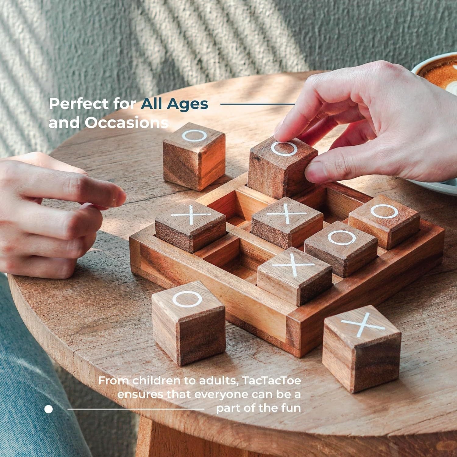 Wooden Tic Tac Toe Board Game – Classic XO Blocks for Kids & Adults