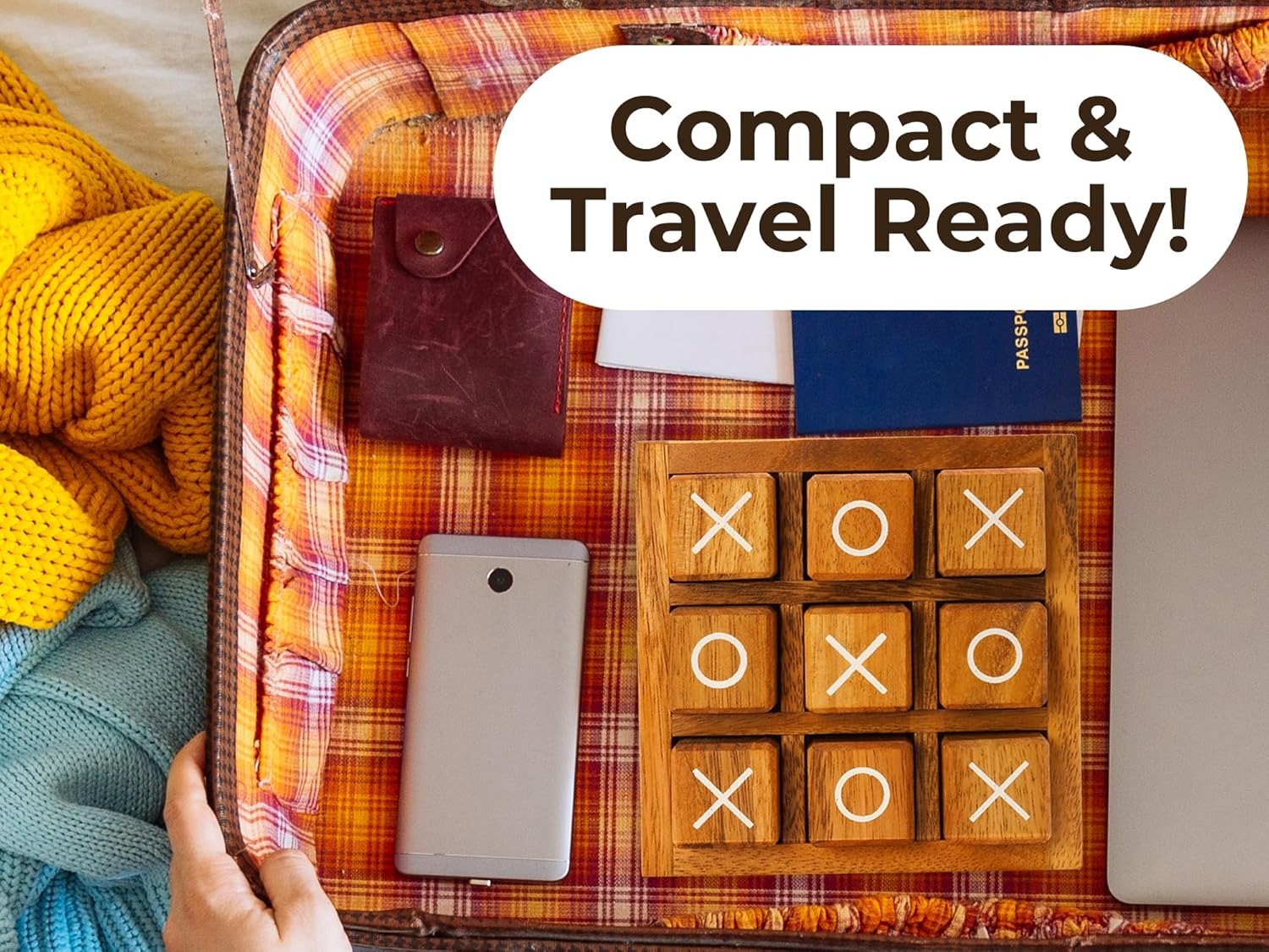 Wooden Tic Tac Toe Board Game – Classic XO Blocks for Kids & Adults