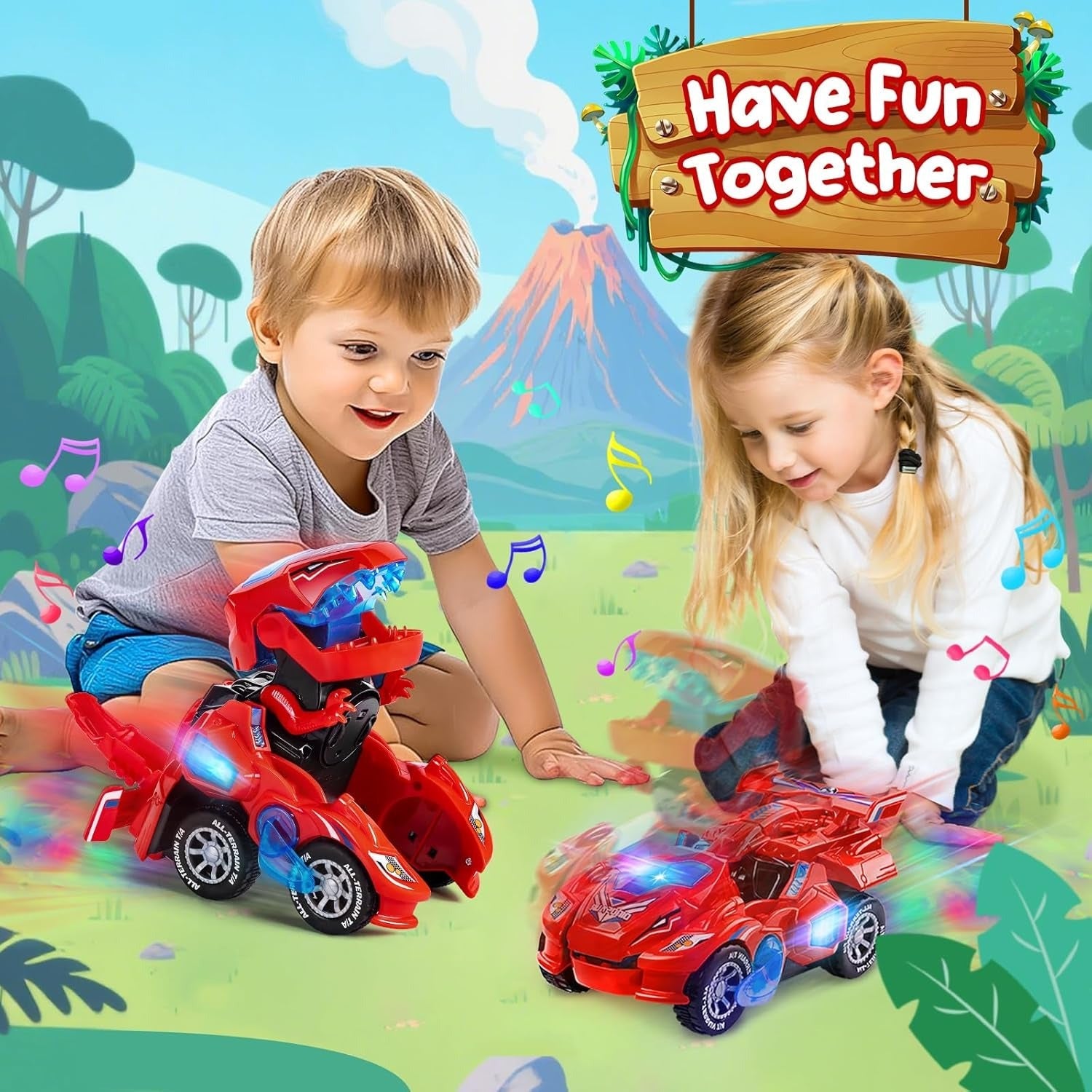 Dino Transformer Car – Light-Up & Sound Dinosaur Toy for Kids