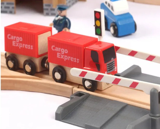 Wooden Train Set with Tracks & Station 88-Pieces – Compatible with Thomas Electric Train for Kids 3+