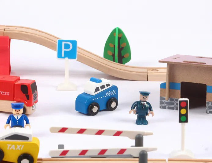 Wooden Train Set with Tracks & Station 88-Pieces – Compatible with Thomas Electric Train for Kids 3+