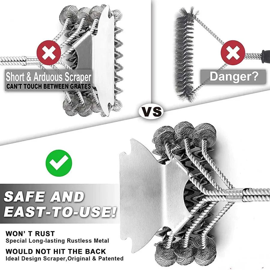 Bristle-Free Grill Cleaner with Scraper - Safe & Heavy Duty