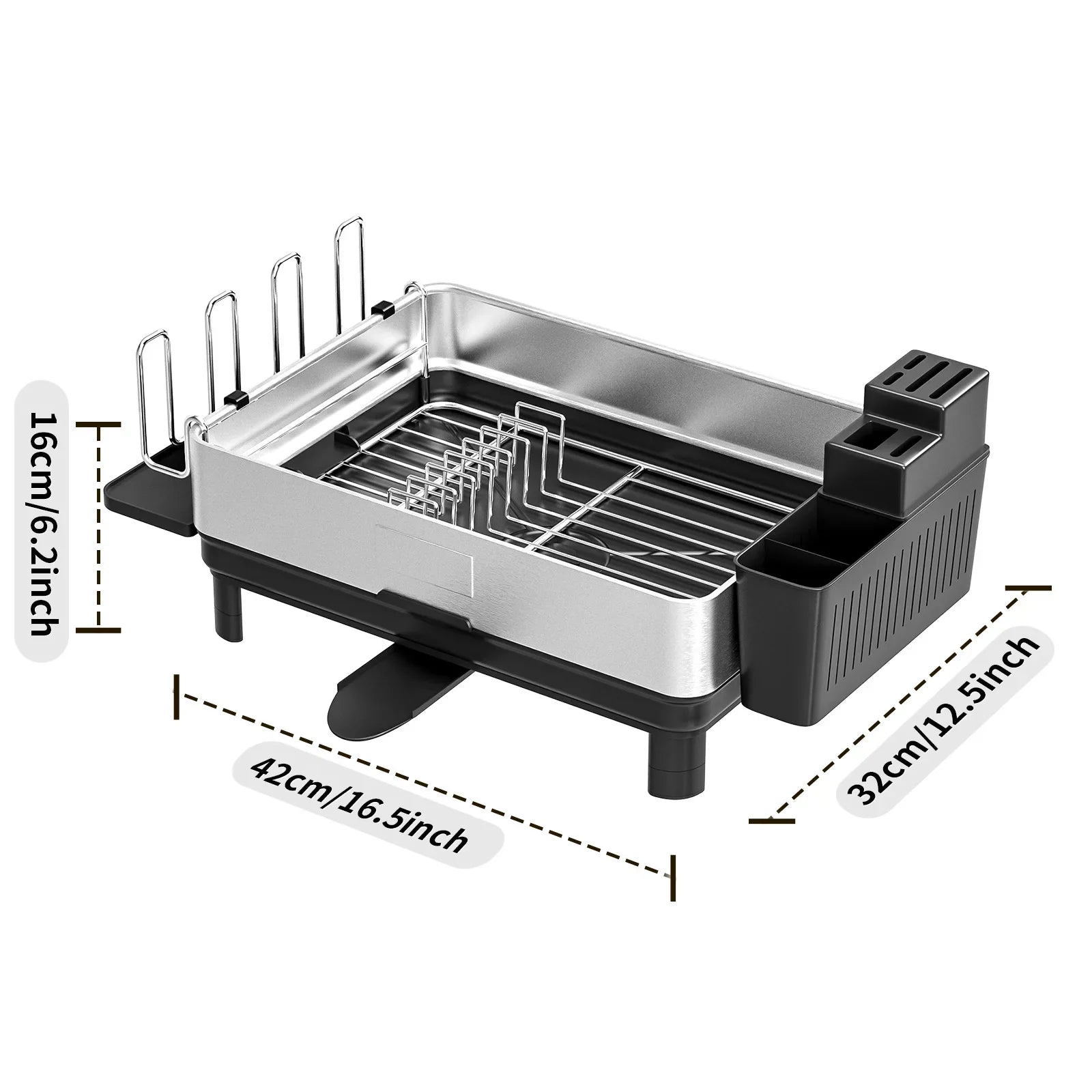 Compact Space Saving Dish Rack - with Flatware Caddy & Self Draining Tray