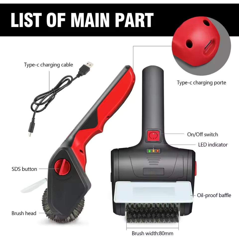 Cordless Electric Grill Scrub Brush – Rechargeable BBQ Cleaning Tool with Stainless Steel Bristles