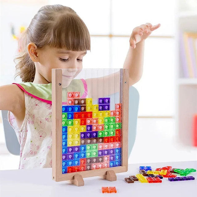 Wooden Tetris Puzzle Game – Colorful 3D Brain Teaser & Montessori Toy for Kids