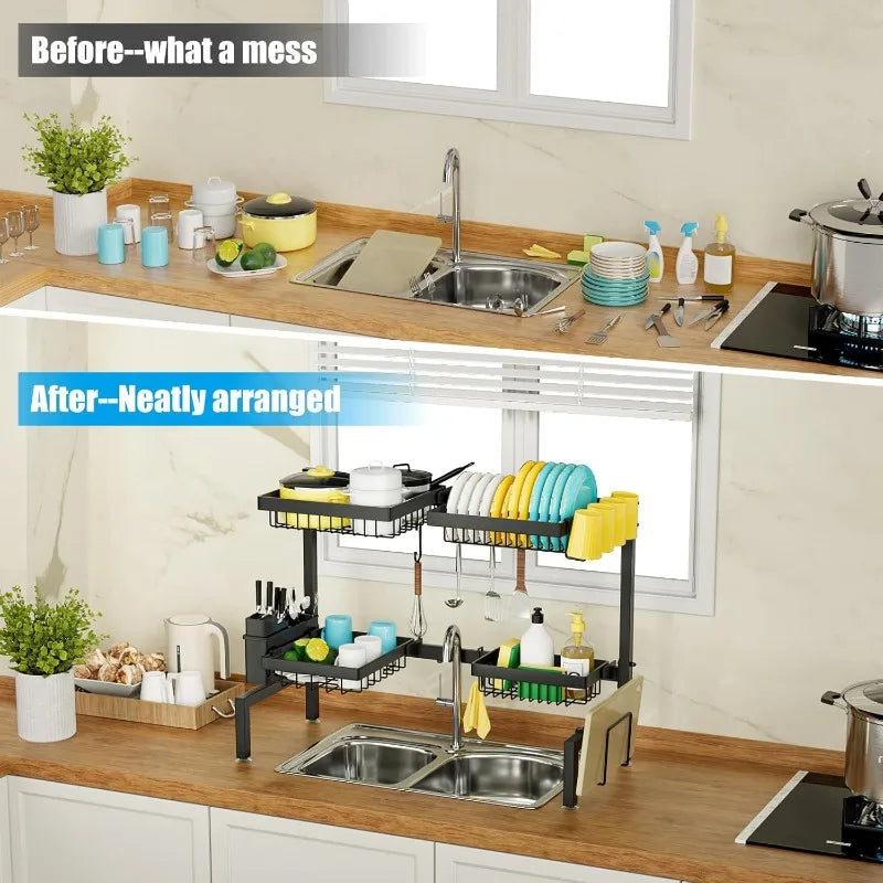 Multi-Layer Over Sink Dish Drying Rack – Adjustable and Large