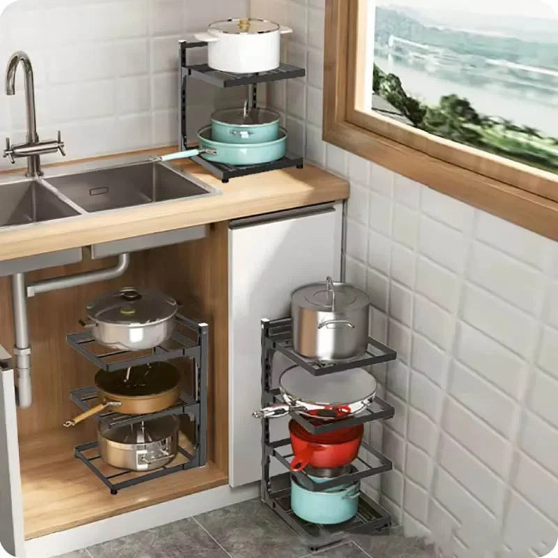 Multi Layer Over Sink Kitchen Rack – Pot, Pan & Utensil Organizer Shelf for Cabinets & Countertops