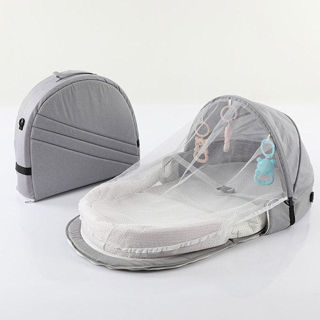 Cozy Baby Travel Cot with Toy – Soft Portable Bed with Mosquito Net