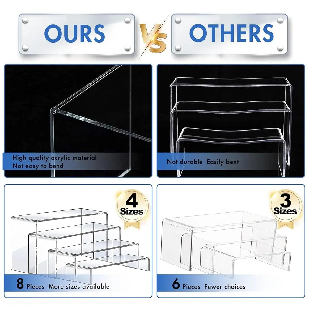 8-Piece Clear Acrylic Display Risers – Multi-Height Showcase Stands
