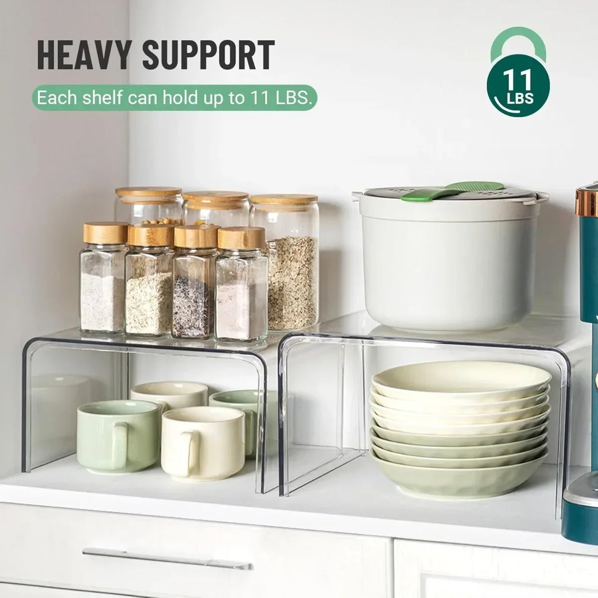 Clear Cabinet Organizer Shelf – Set of 2 Stackable Pantry & Kitchen Countertop Shelves