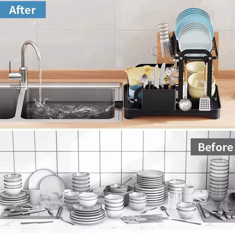 Tableware Dish Drying Rack with Drainboard – Kitchen Organizer