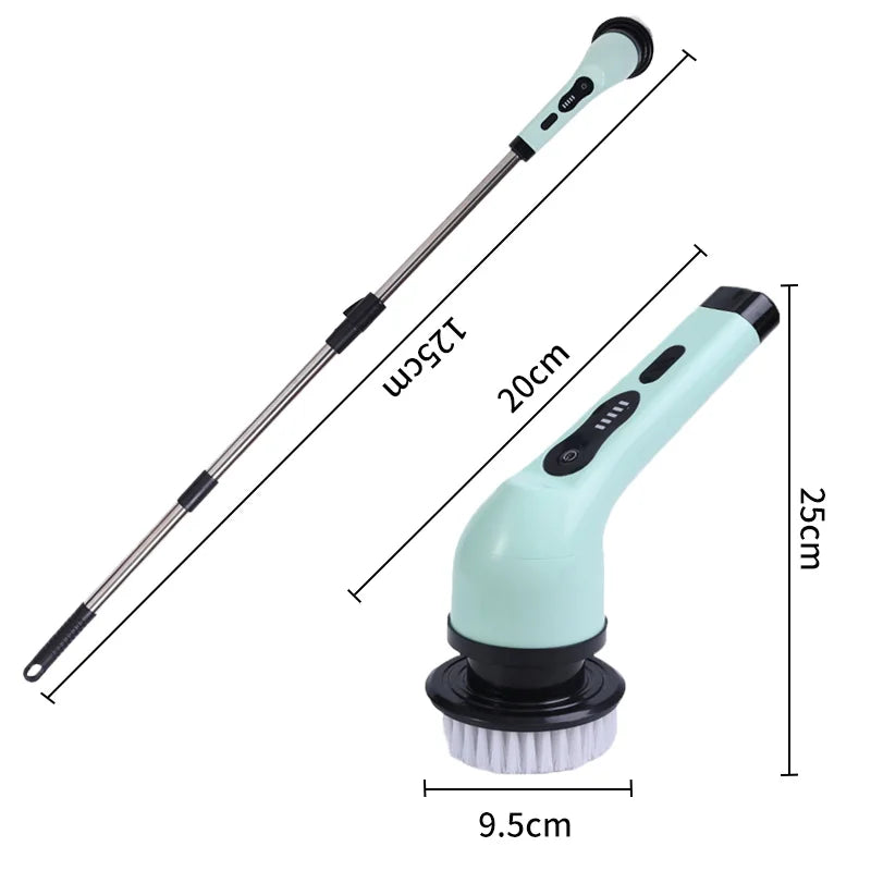 Wireless Electric Rotary Cleaning Brush – 9 Heads, Adjustable Handle
