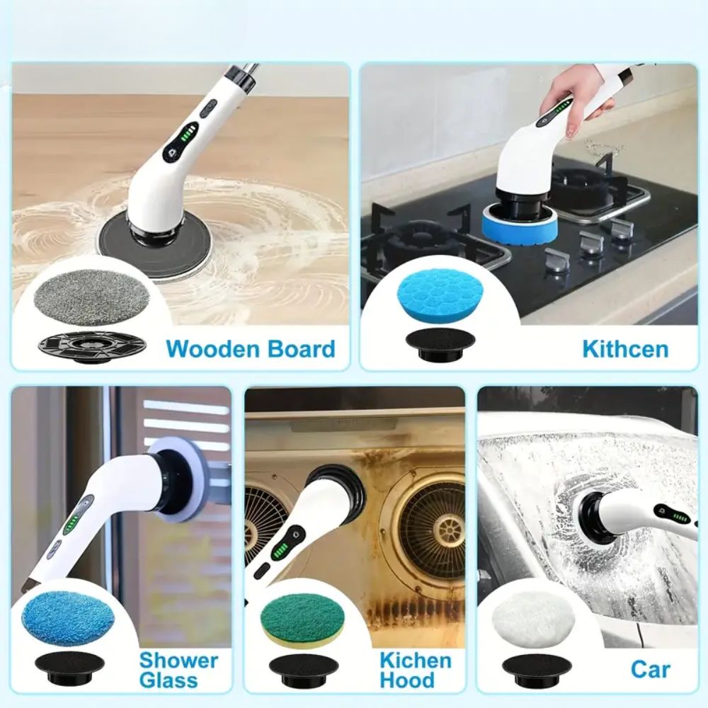 Wireless Electric Rotary Cleaning Brush – 9 Heads, Adjustable Handle