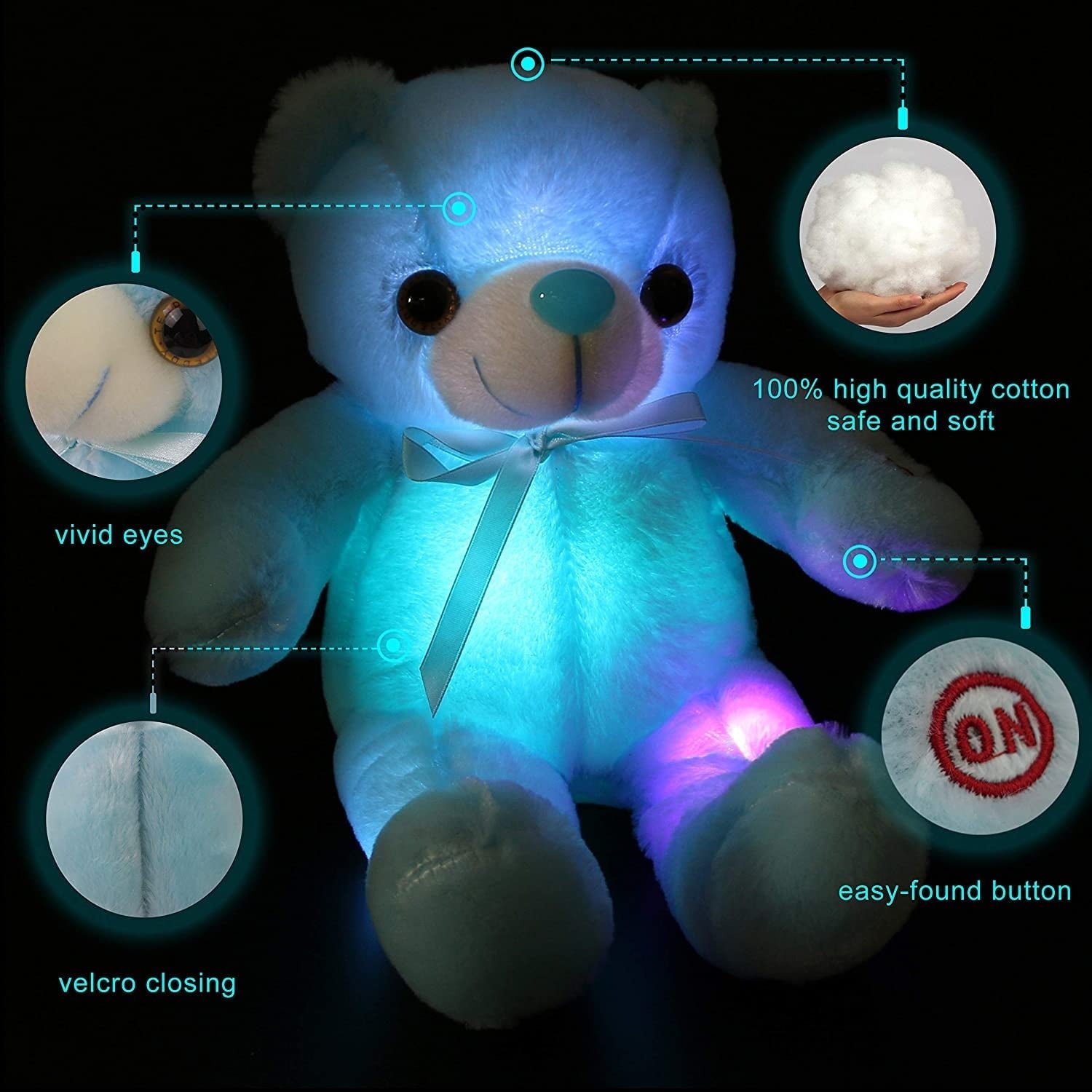 LED Glowing Teddy Bear Plush 20" – Colorful Light-Up Stuffed Toy for Kids