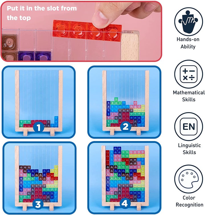 Wooden Tetris Puzzle Game – Colorful 3D Brain Teaser & Montessori Toy for Kids