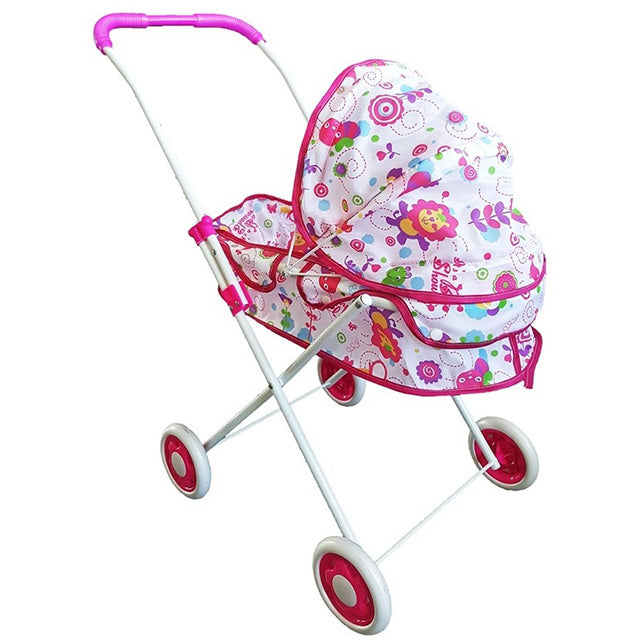 Foldable Doll Pram – Pretend Play Pushchair Toy with Lion Pattern